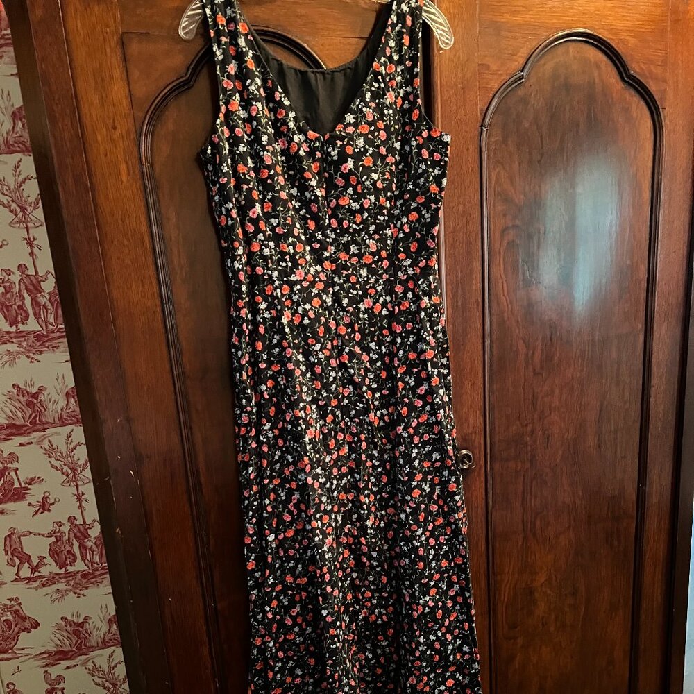 Laura Ashley Black Maxi Dress with Red & Pink Floral Print